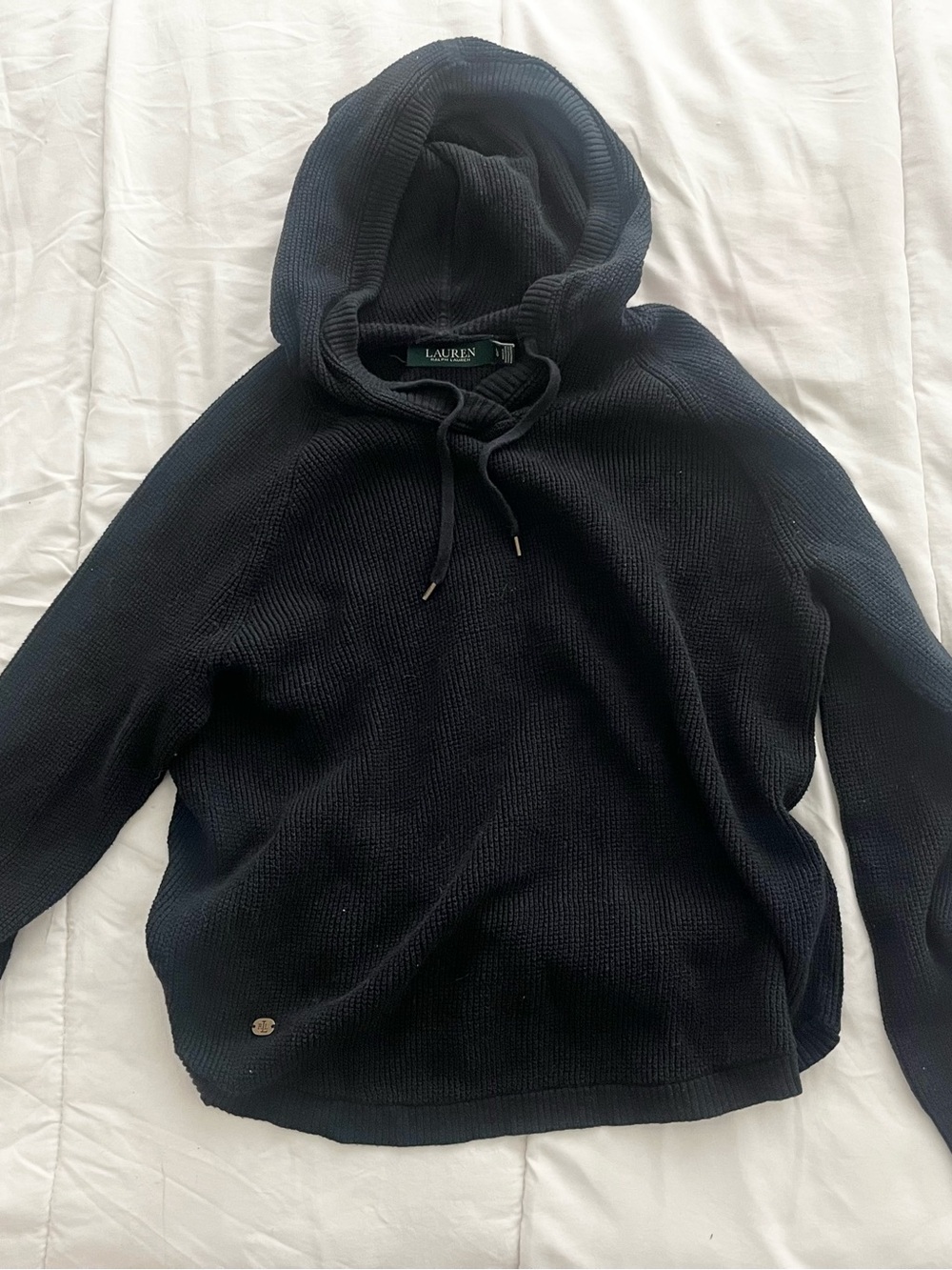 Ralph Lauren Black Knit Hooded Crewneck Sweater